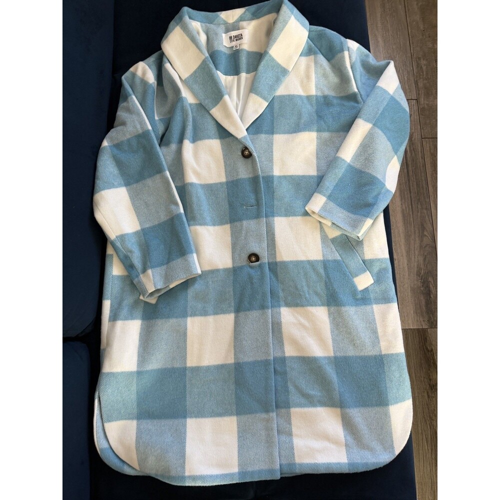 Steve Madden Coat Women size XL sky blue and white Checkered